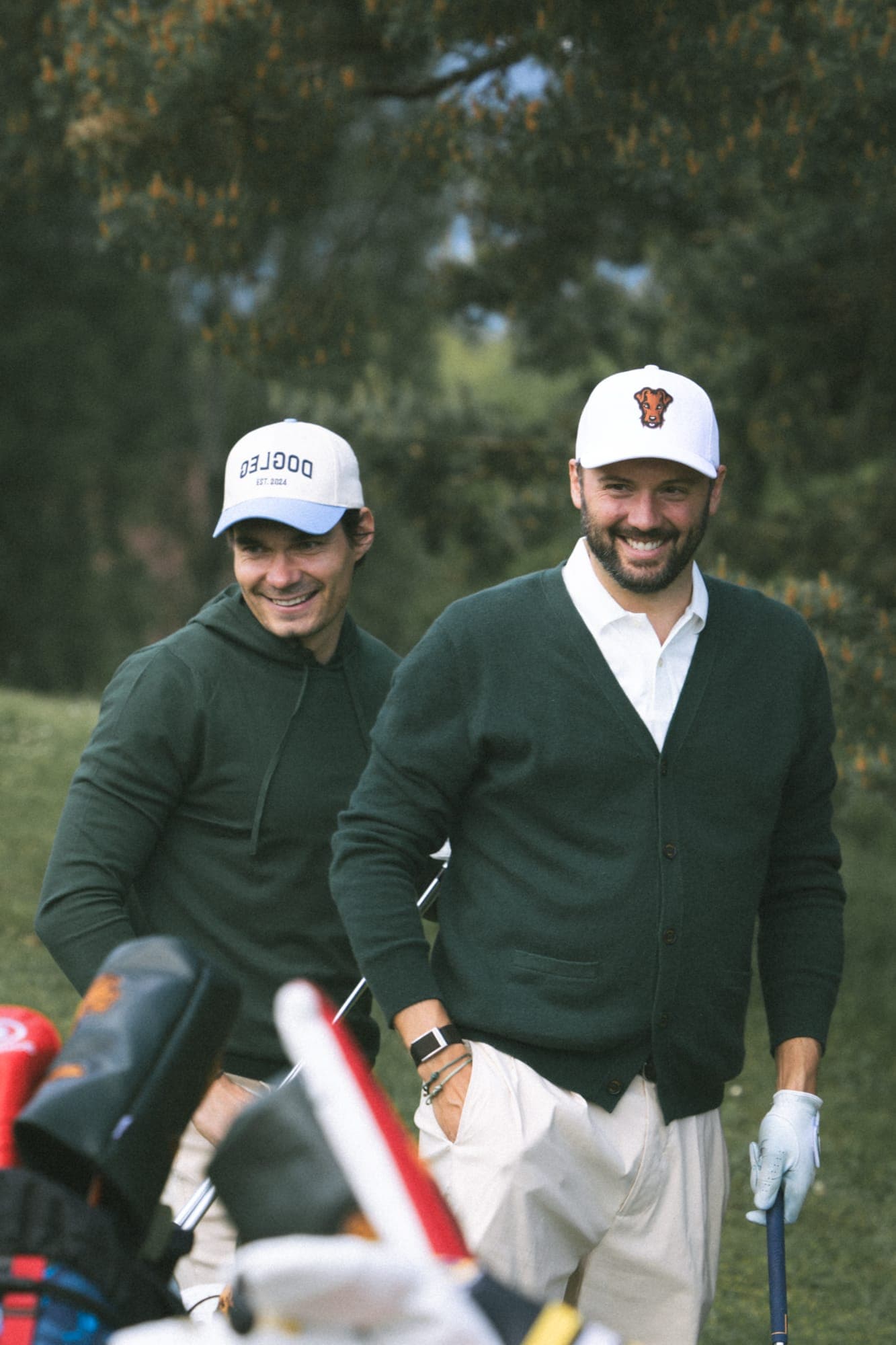 Two golfers in Dogleg clothing on the course